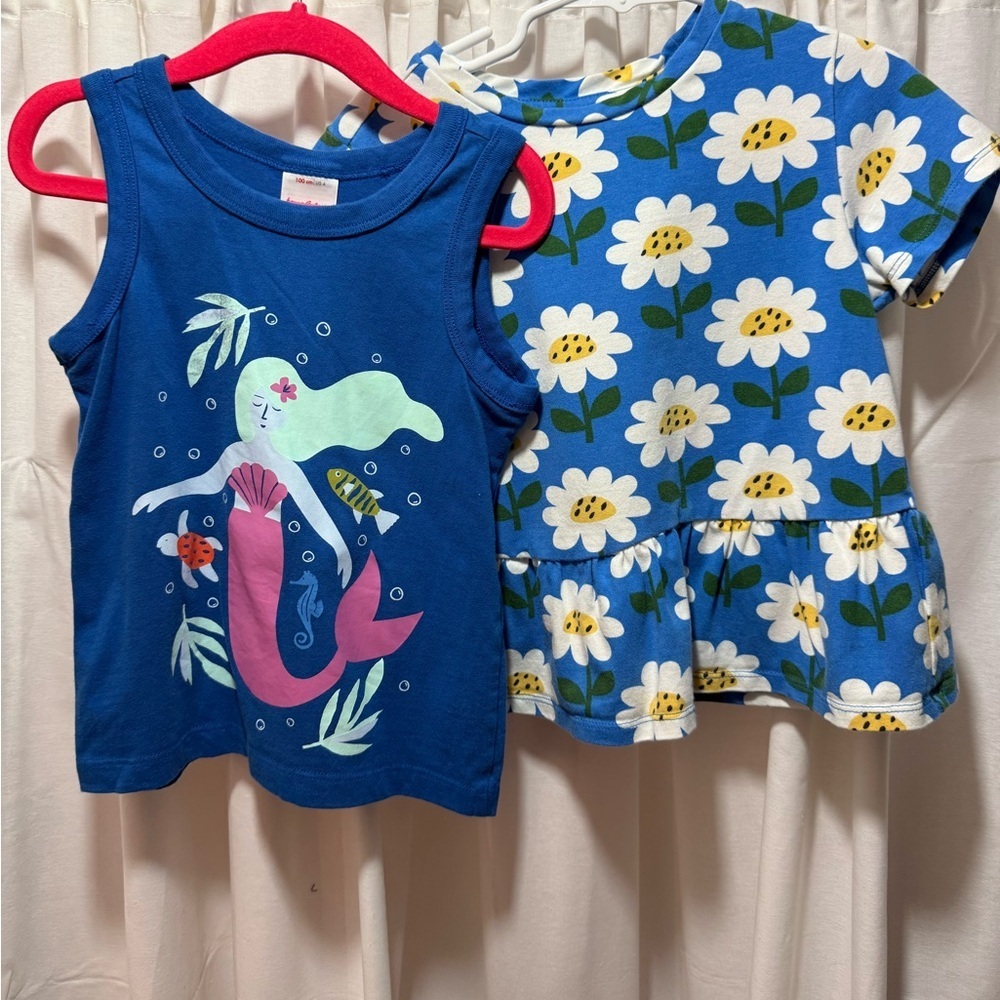 Hanna Andersson Lot of 2 Tops Blue Mermaid Tank & Daisy Peplum Top Set